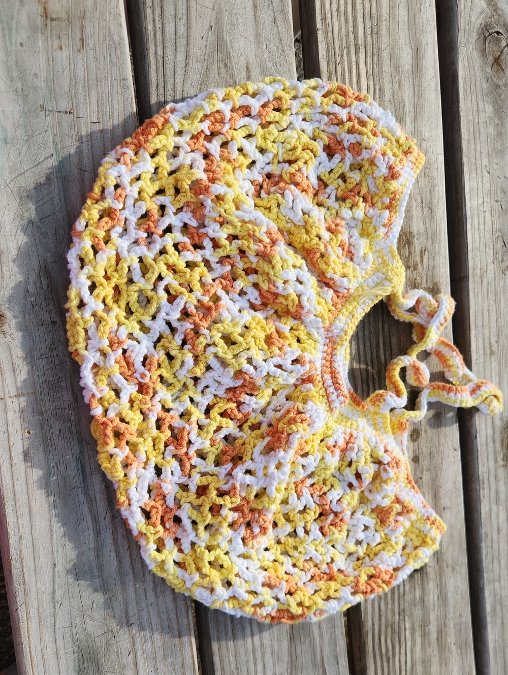 Handmade Crochet Mesh Market Bag in Yellow, White & Orange